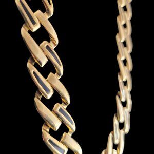 1980s vintage chunky gold tone curb chain with black inlay collar